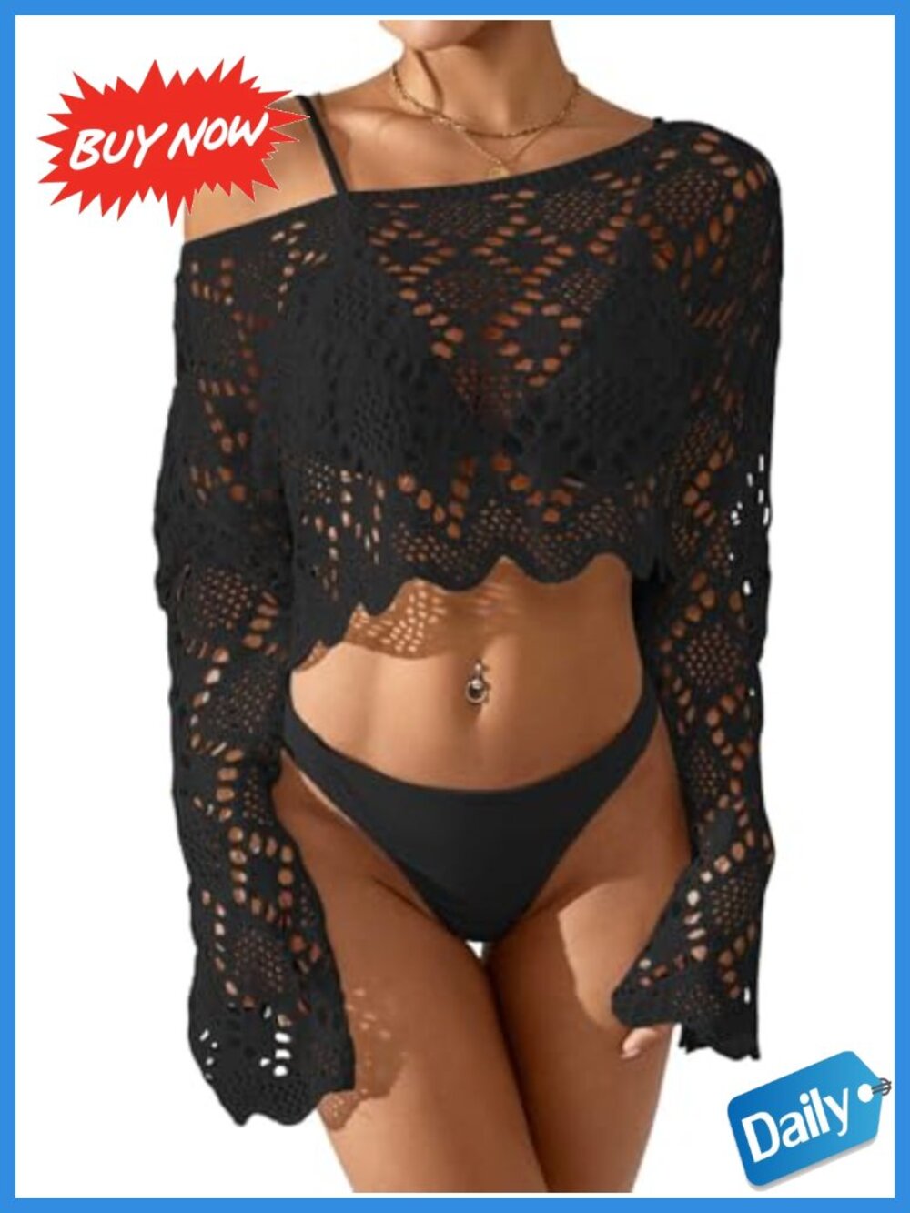 Crochet Swimsuit Coverup Crop Top Beach Bathing Suit Cover Up